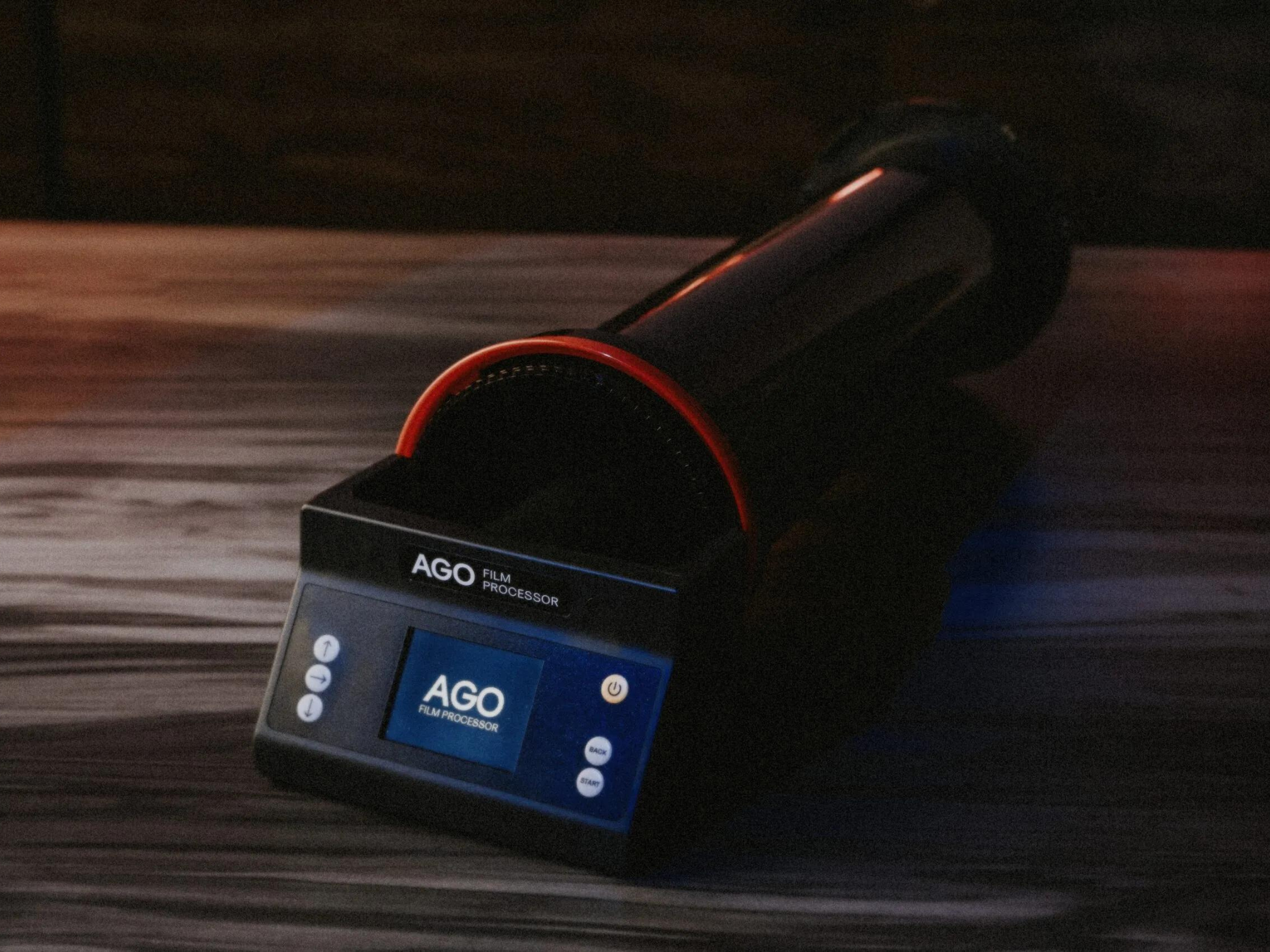 AGO Film Processor - Automatic Agitator and Tank for Home Developing - on a dark table