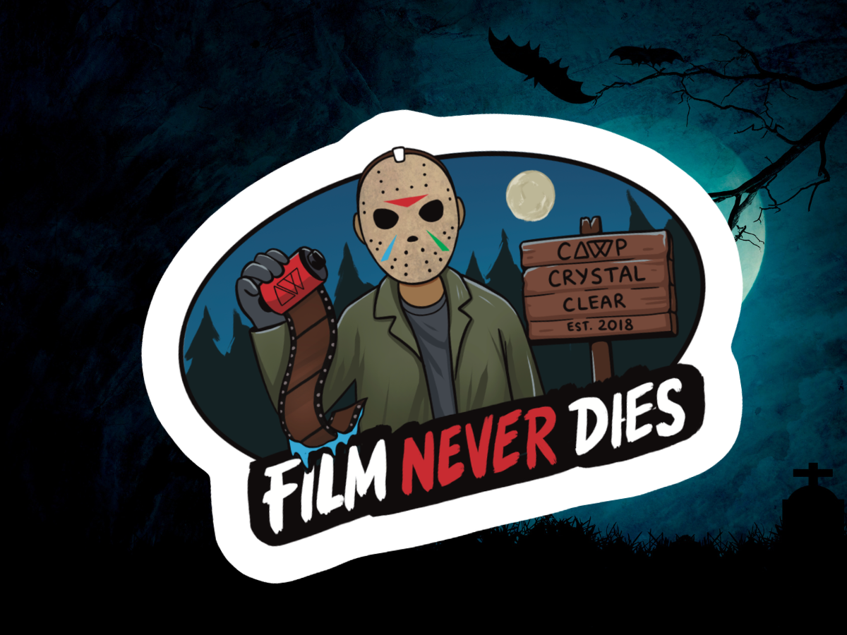 'Film Never Dies' Camp Crystal Clear DIE Cut Vinyl Sticker - Glossy
