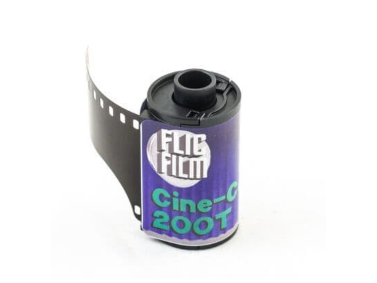 Flic Film Cine Colour 200T - 35mm Film roll with 'Flic Film' branding on a white background