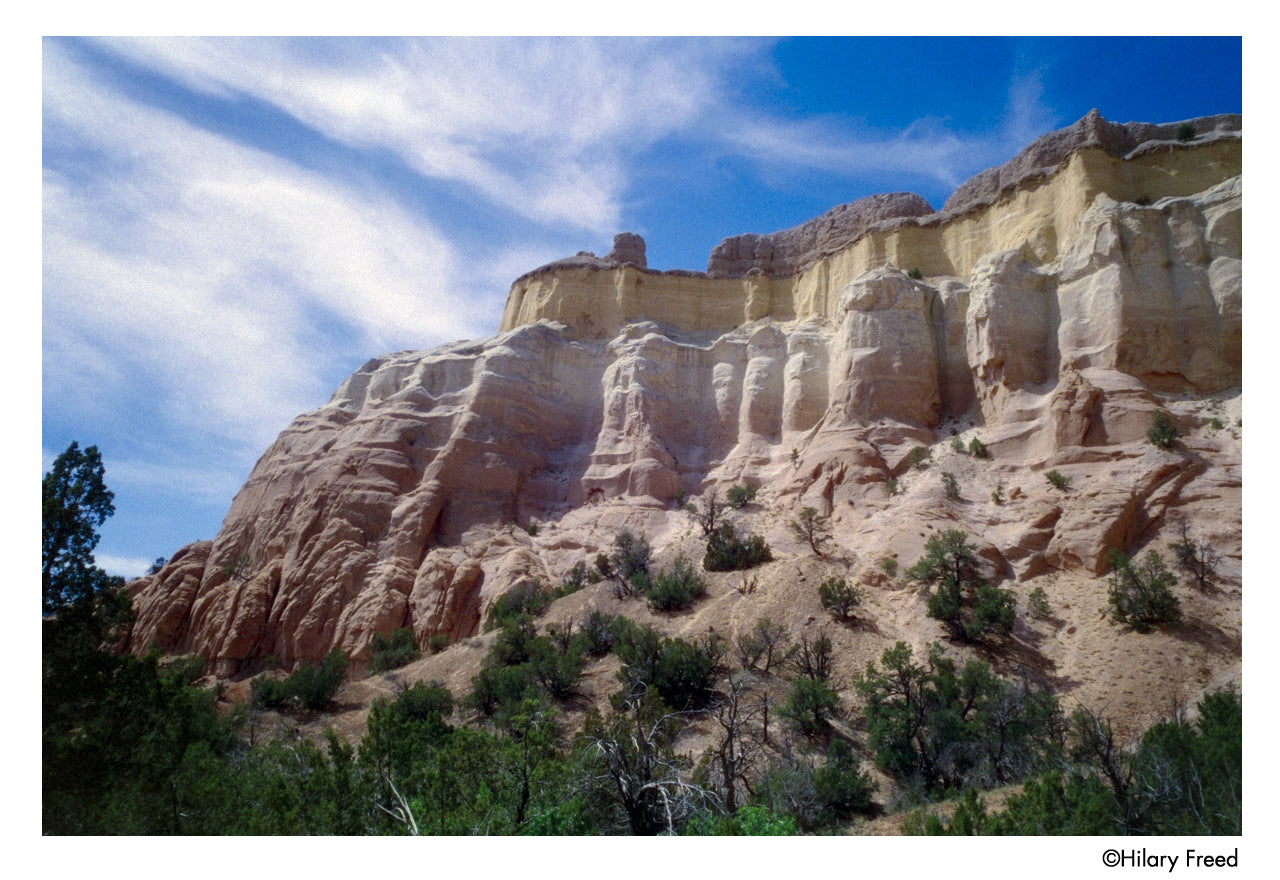 Rugged desert landscape with white cliffs and blue sky - shot on Harman Phoenix II 35mm film