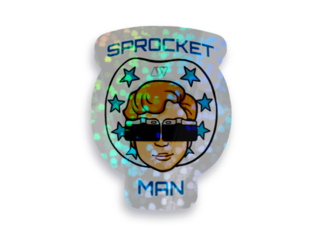 Limited Edition 'Sprocket Man' Die Cut Sticker - Glitter