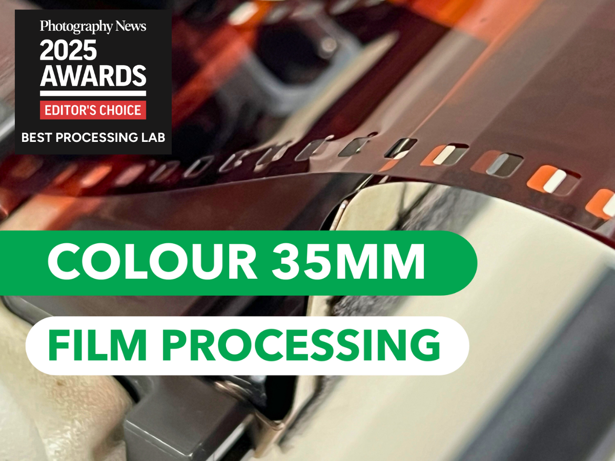 Film processing lab with 35mm film strip and '2025 Awards Editor's Choice Best Processing Lab' text.