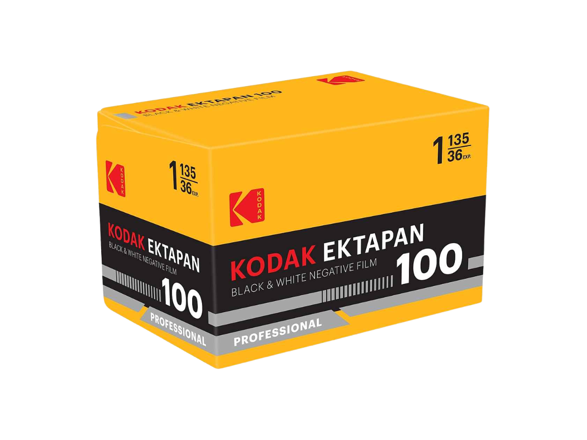 Kodak Ektapan 100 black and white negative film box on a white background