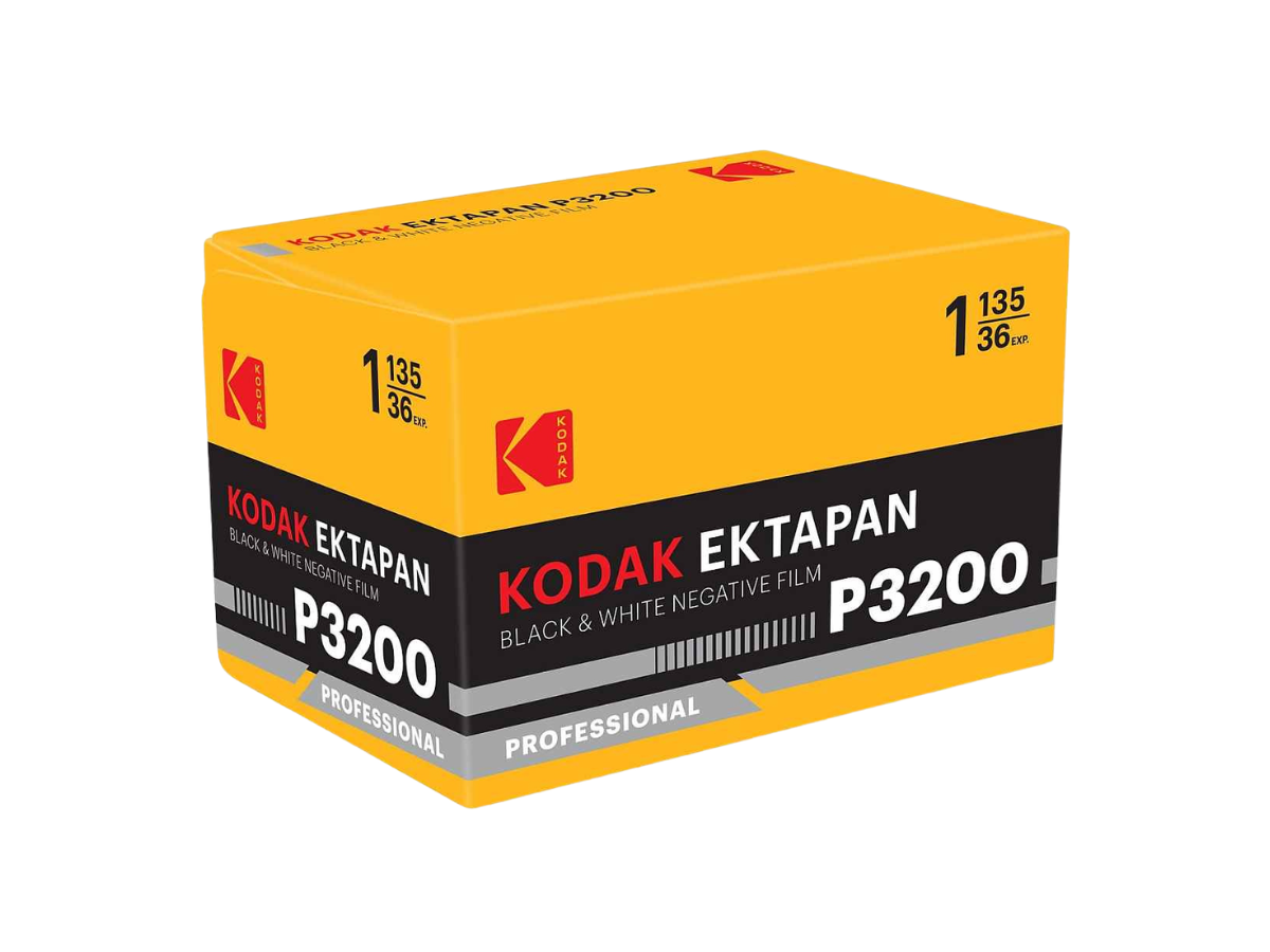 Kodak Ektapan P3200 black and white negative film box on a white background