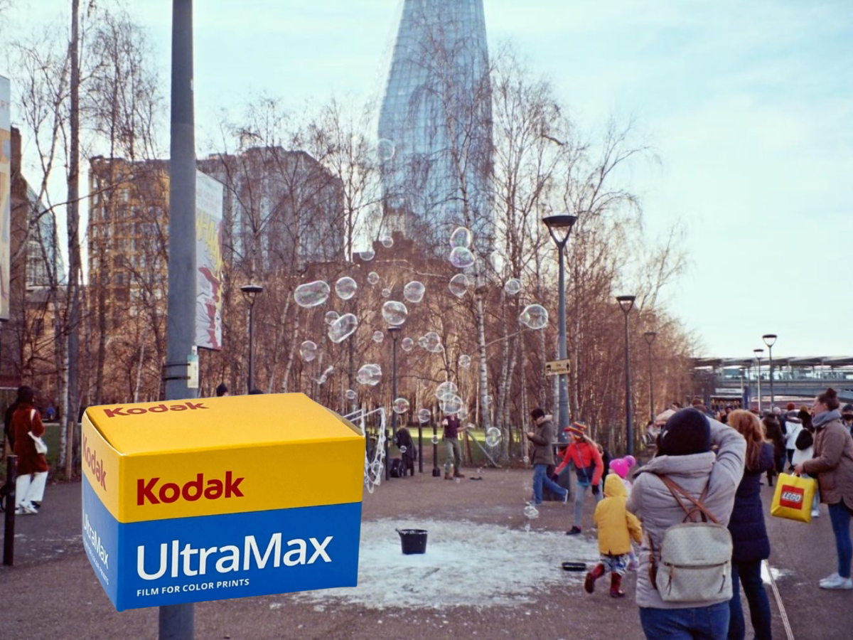 Kodak UltraMax on busy street scene. 35mm Film Perfect for Street Photography