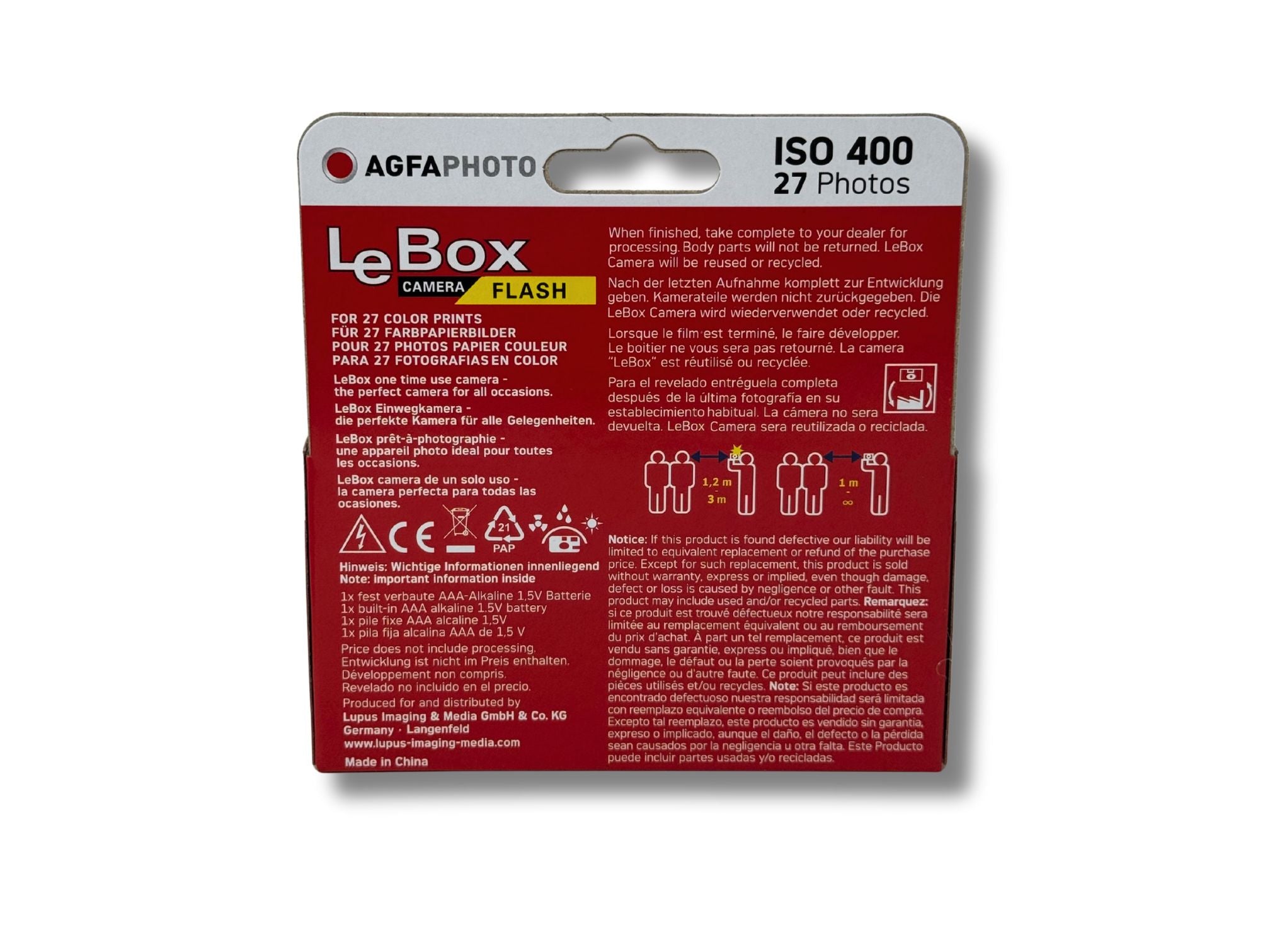 AgfaPhoto LeBox Flash Disposable Camera Back of box