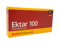 A box of Kodak Professional Ektar 100 color negative film, 5 rolls, shown on a plain white background.