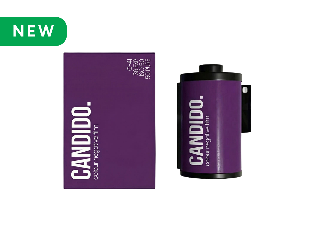 Candido film canister and packaging on a white background