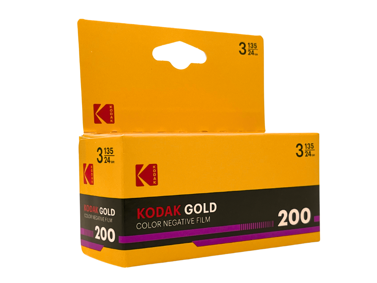 A box of 3 24 exposure Kodak GOLD 200 films