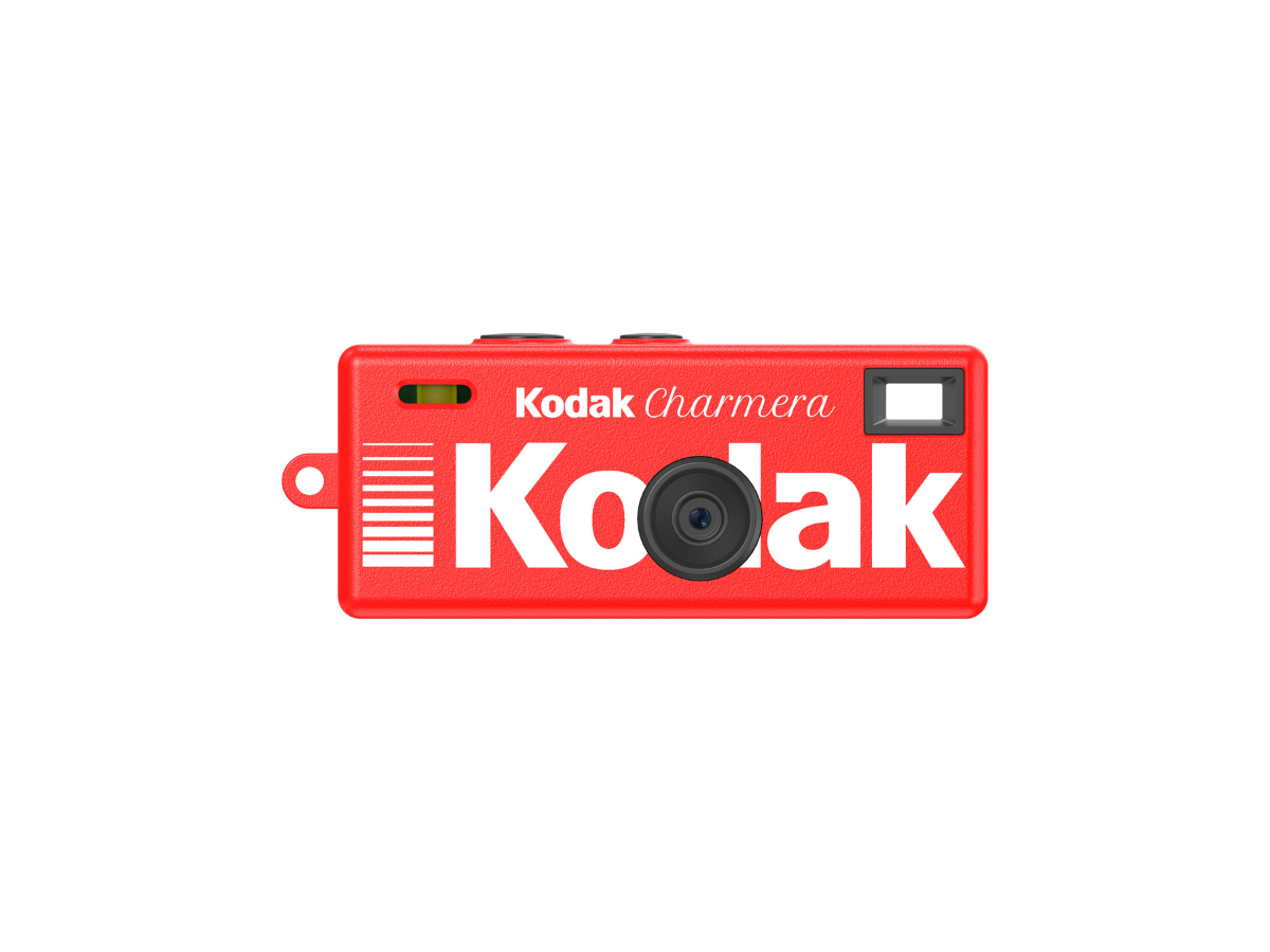 Red Kodak camera on a white background