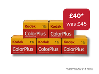 Kodak ColorPlus film boxes with a price tag on a white background