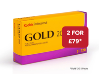 Kodak Gold 200 film packaging with promotional offer on a white background