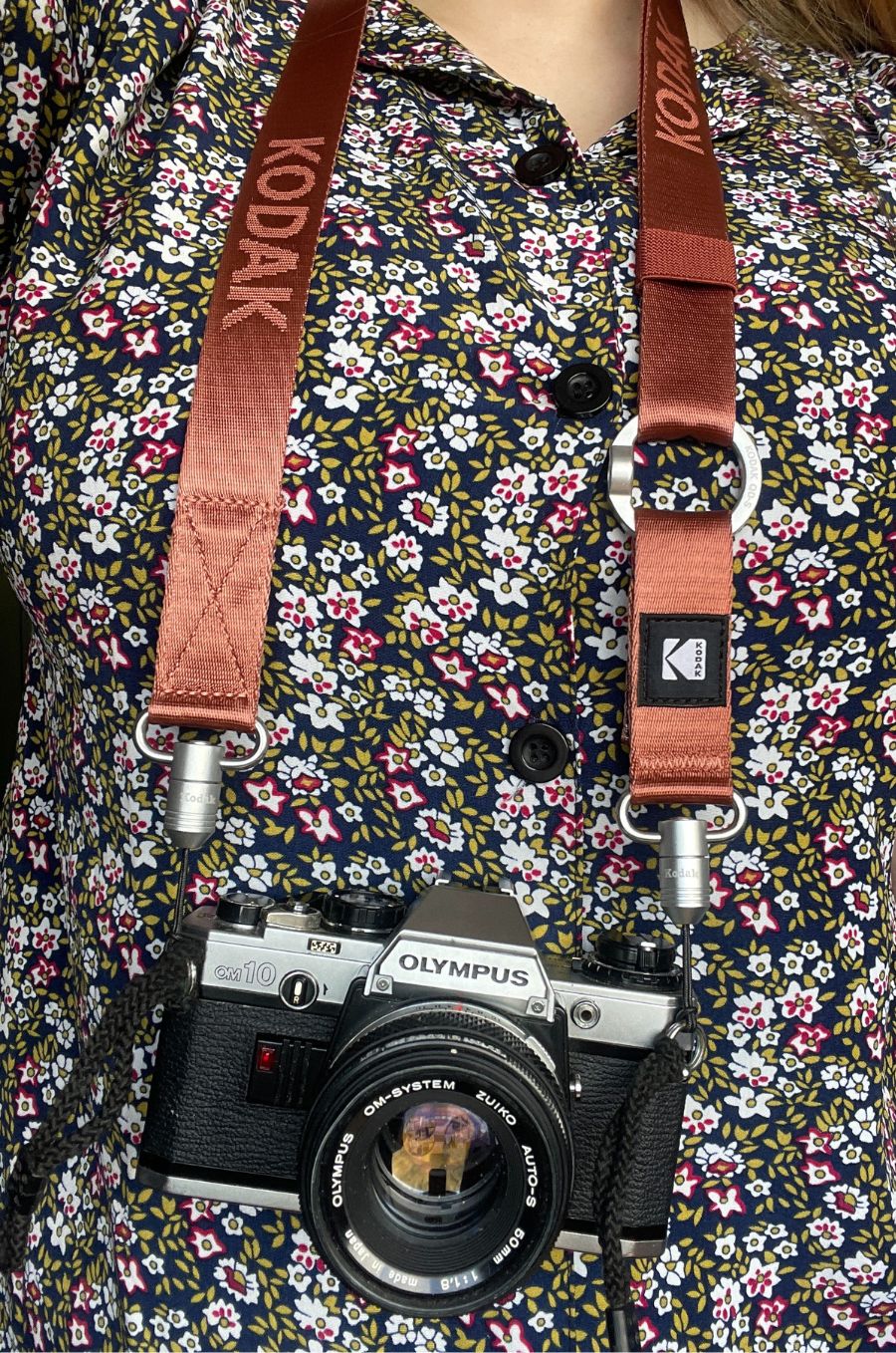 Kodak Multi-Purpose Camera Strap - Burgundy - Lifestyle with Olympus OM10