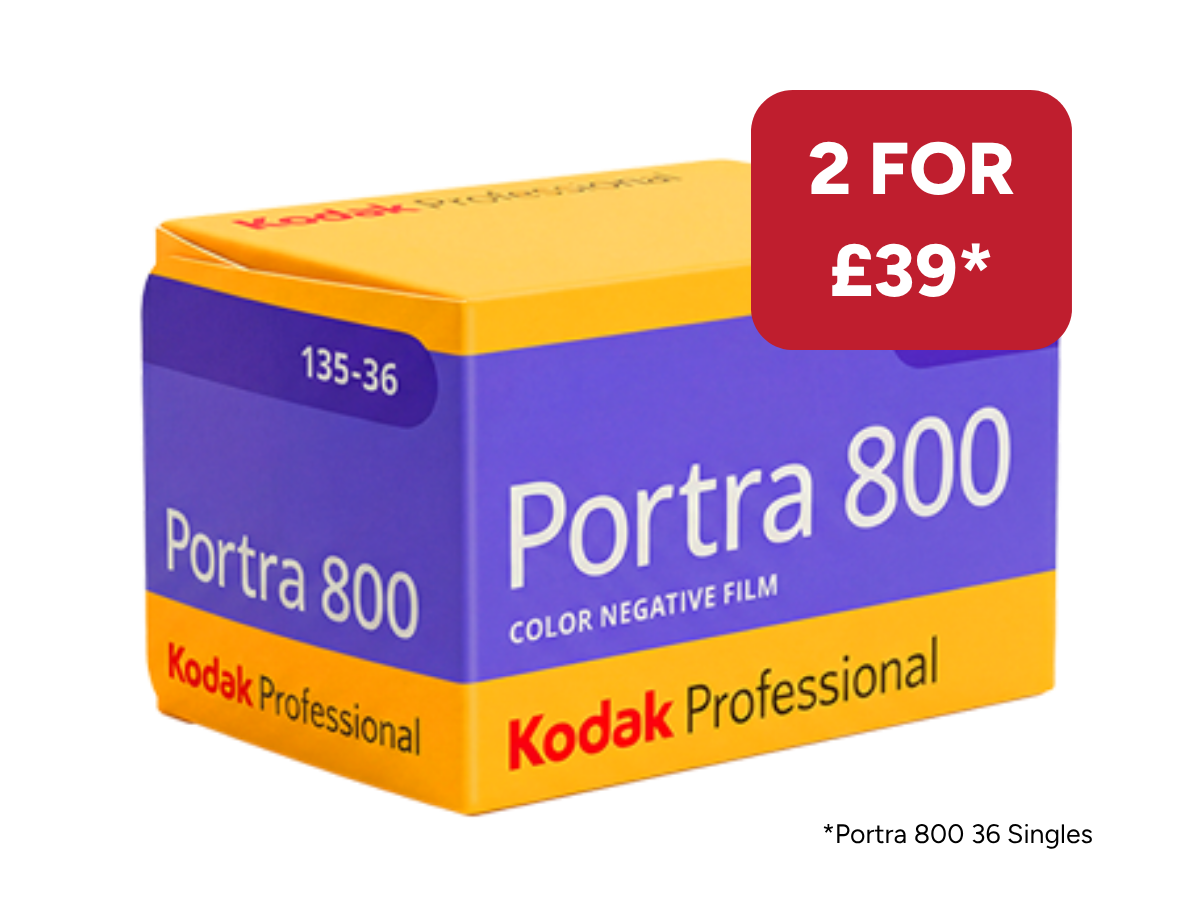 Kodak Portra 800 color negative film packaging with promotional text on a white background
