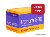Kodak Portra 800 color negative film packaging with promotional text on a white background