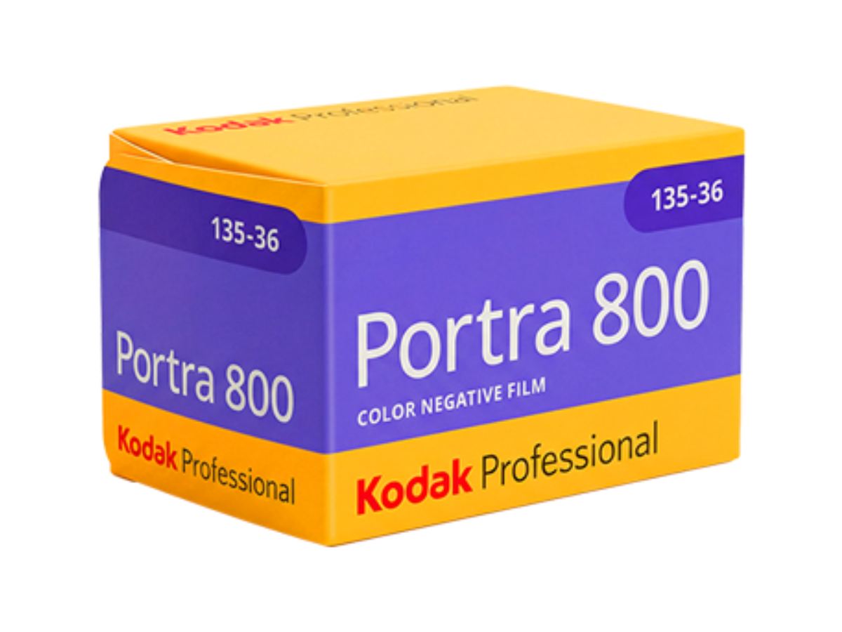 Kodak Portra 800 color negative film packaging on a white background