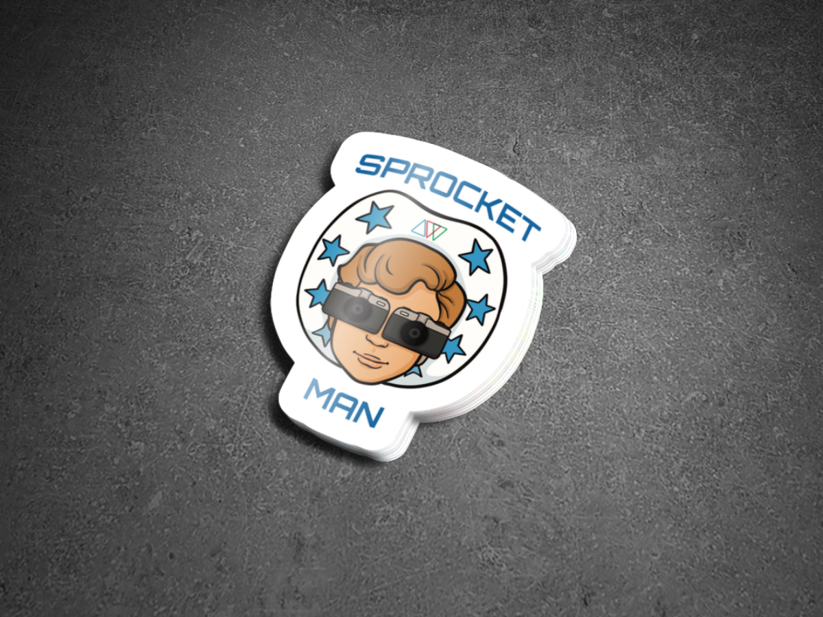 Limited Edition 'Sprocket Man' Die Cut Sticker - Glitter