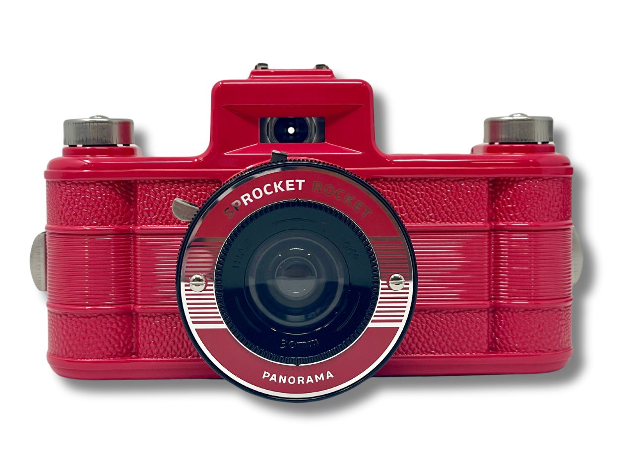 Lomography Sprocket Rocket Black - 35mm Film Camera - Red Front View