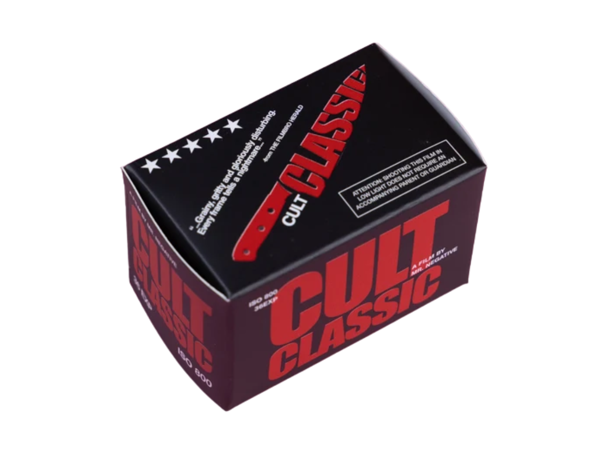 A black retail box for a 'Cult Classic' product, featuring bold red and white text and a red blade graphic, shown on a plain white background.