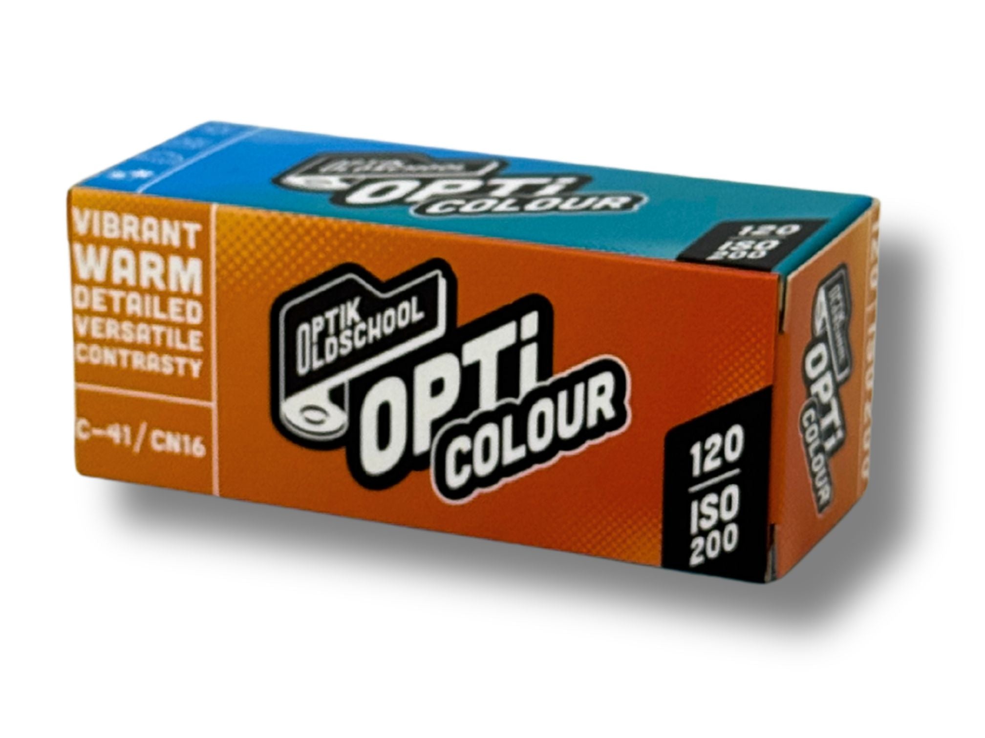 Opti Colour 200 120 camera film box on a white background.