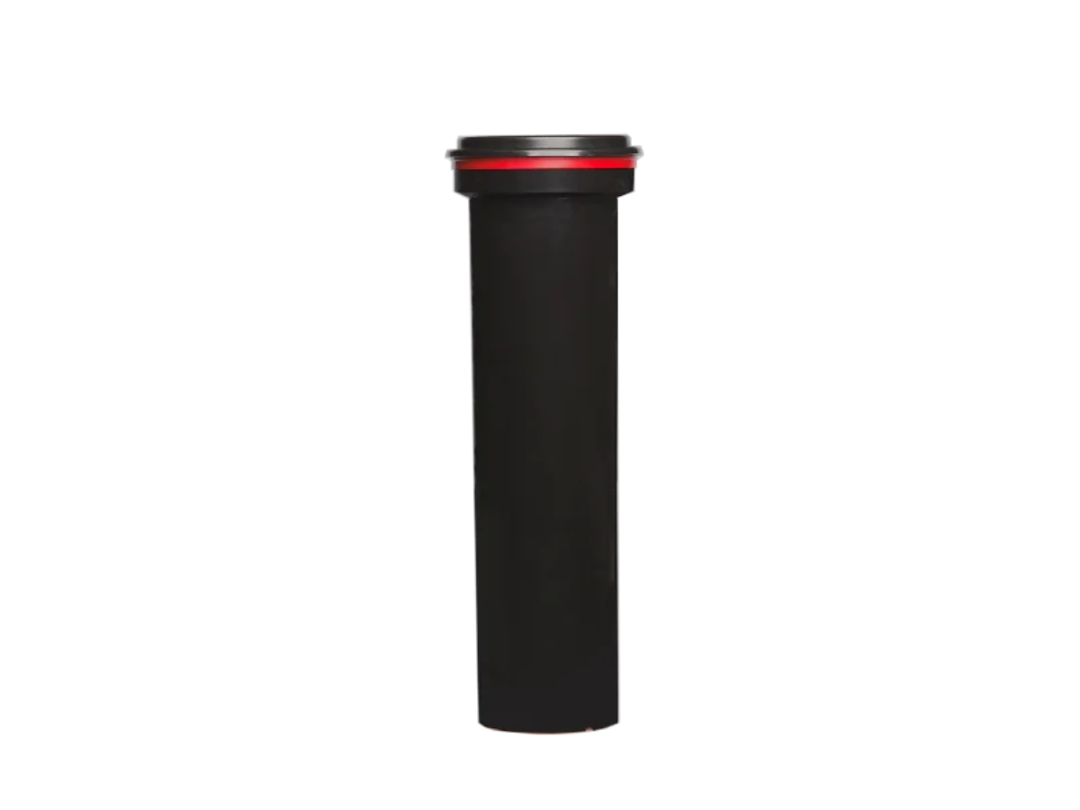 Black cylindrical object with a red top on a white background