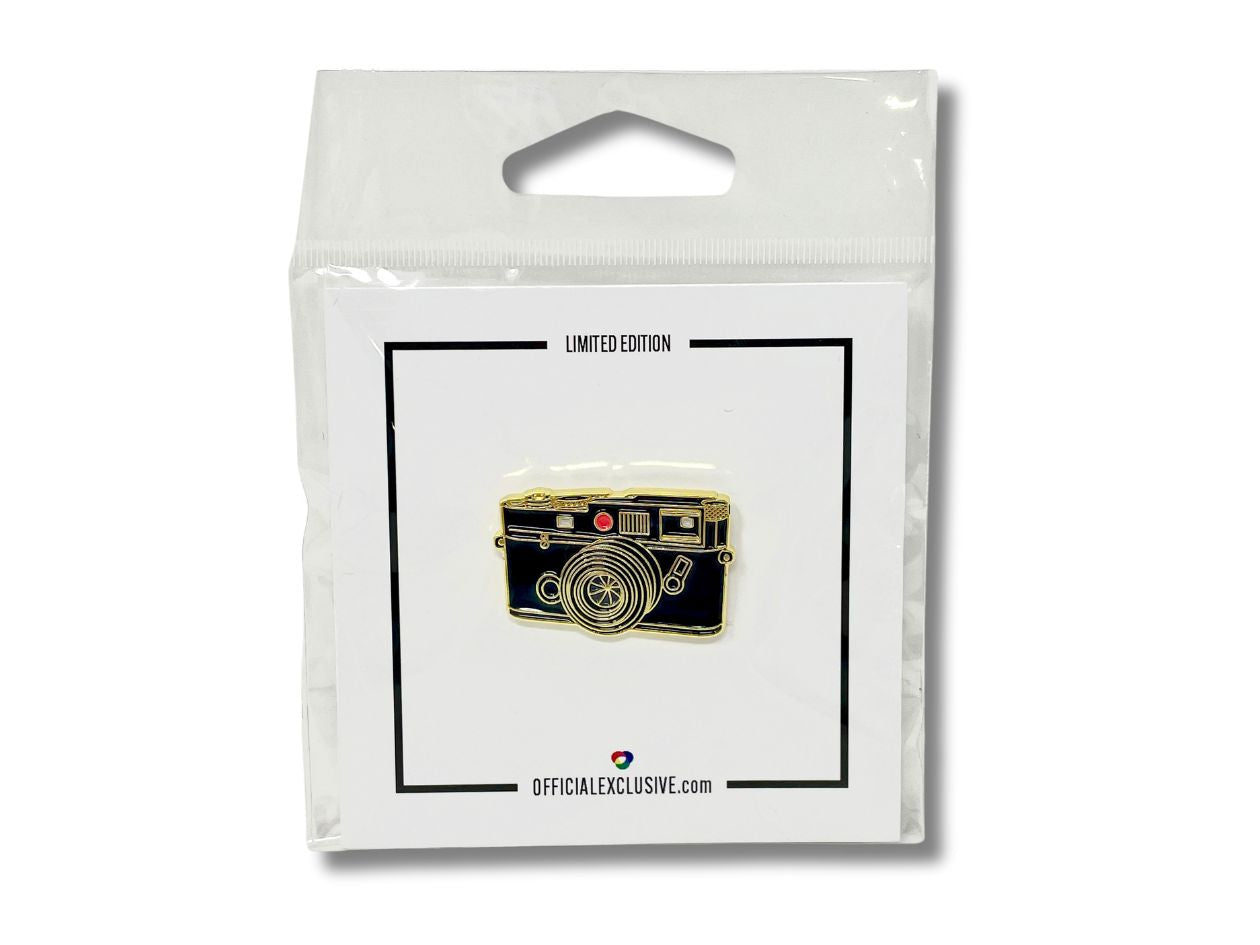 Rangefinder Film Camera - Enamel Pin - Gold in Packaging