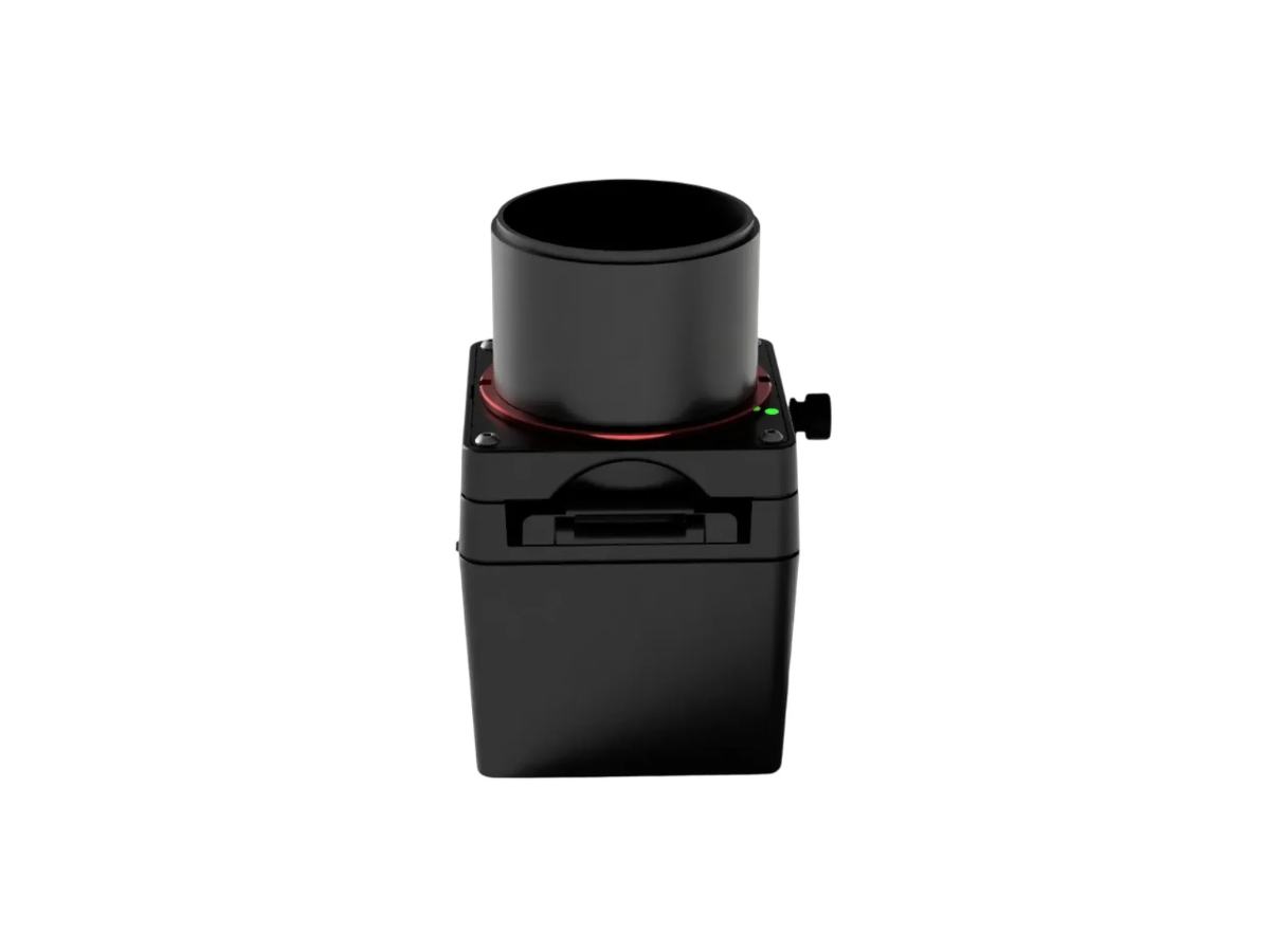Black Valoi Easy35 v2 Film Scanner with a red button on a white background