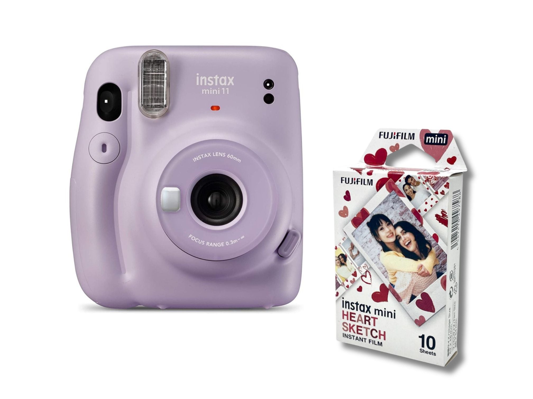 Fujifilm Instax Mini 11 Camera and Sketch Heart Instax Film Bundle