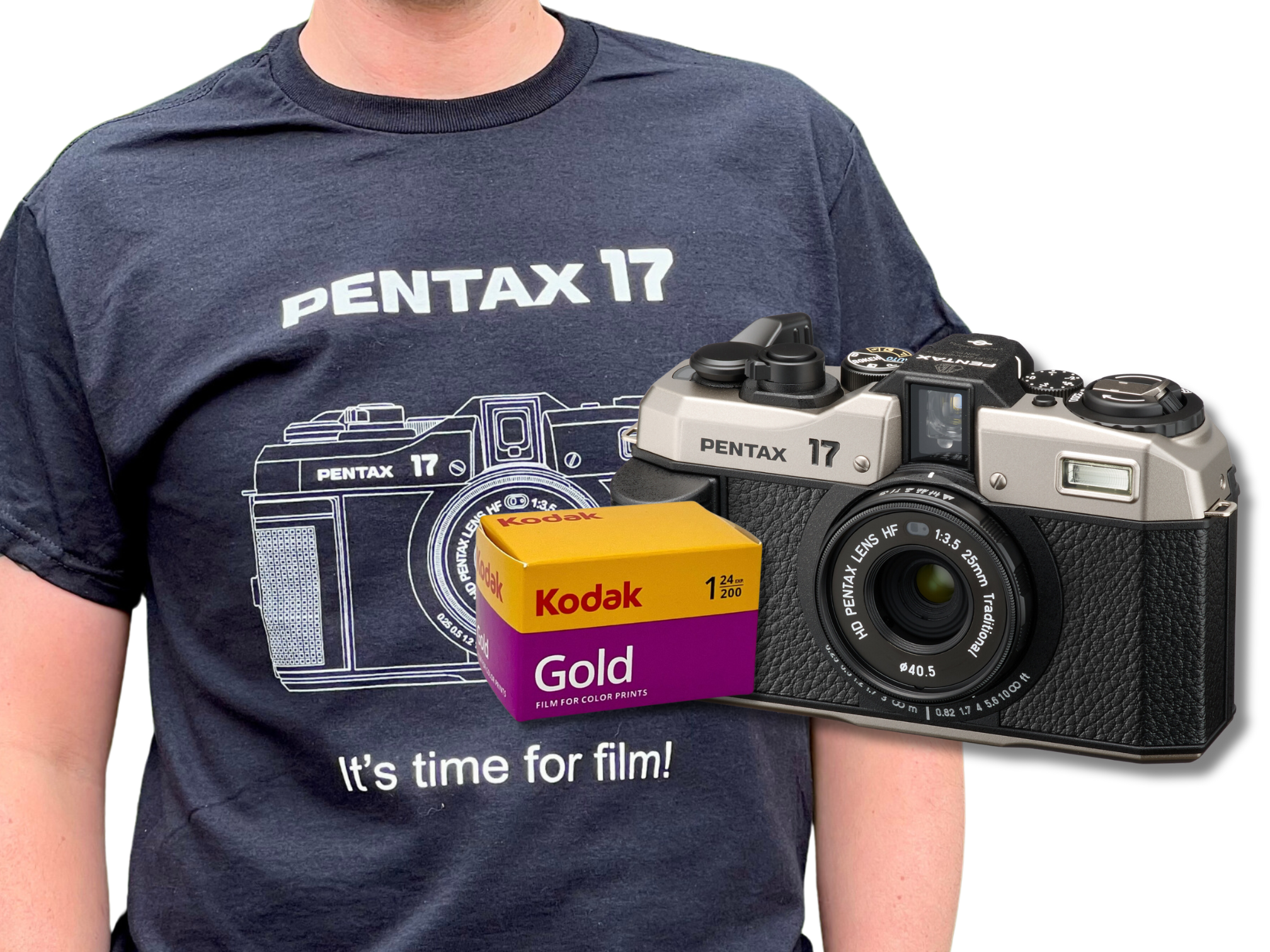 Pentax 17 Half-Frame Film Camera PLUS Kodak Gold + Pentax T-Shirt Bundle